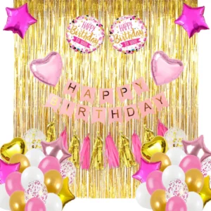 Birthday Decoration Set (Pink, White and Gold)