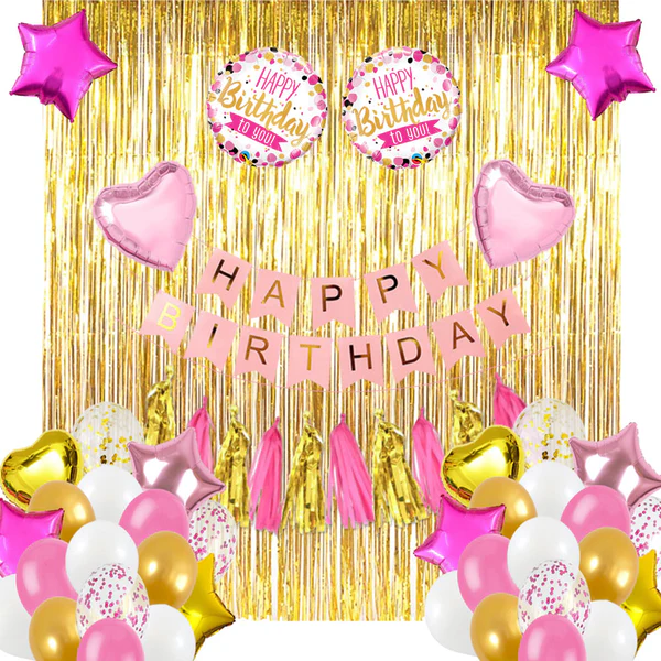 Birthday Decoration Set (Pink, White and Gold) Birthday Decoration Set (Pink, White and Gold)