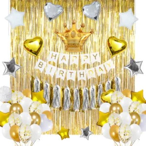 Happy Birthday Decoration Set (White and Gold)