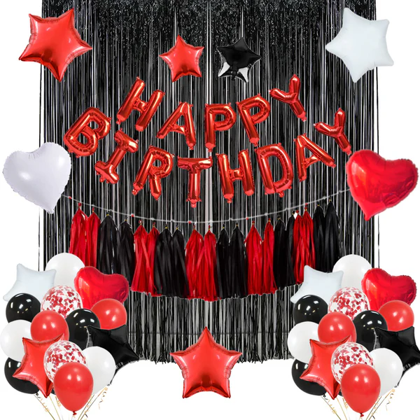 Happy Birthday Decoration Set (Black, Red & White) Happy Birthday Decoration Set (Black, Red & White)
