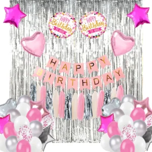 Birthday Decoration Set (Pink, White and Silver)