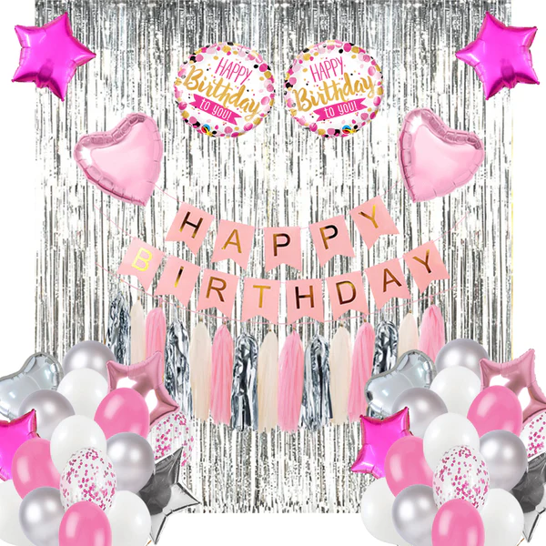 Birthday Decoration Set (Pink, White and Silver) Birthday Decoration Set (Pink, White and Silver)