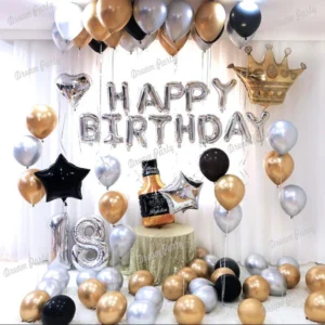Happy Birthday Decoration Set (Black Gold Silver)