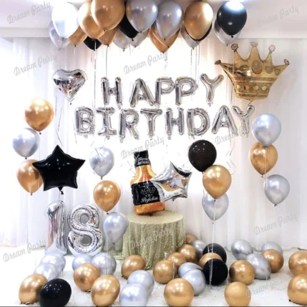 Happy Birthday Decoration Set (Black Gold Silver)