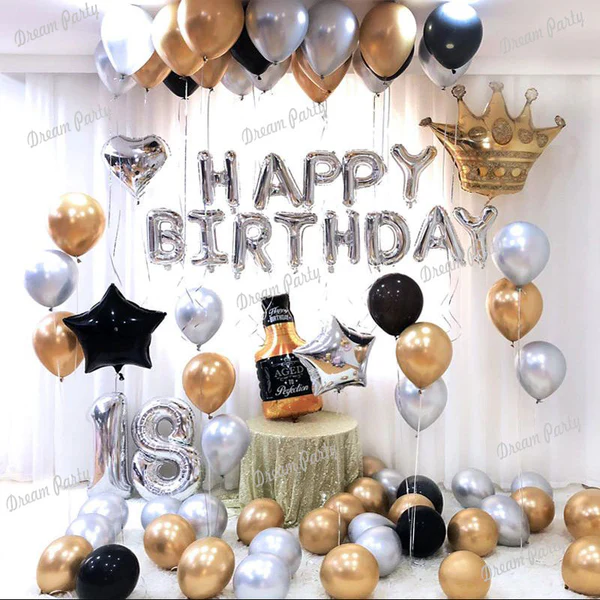 Happy Birthday Decoration Set (Black Gold Silver) Happy Birthday Decoration Set (Black Gold Silver)