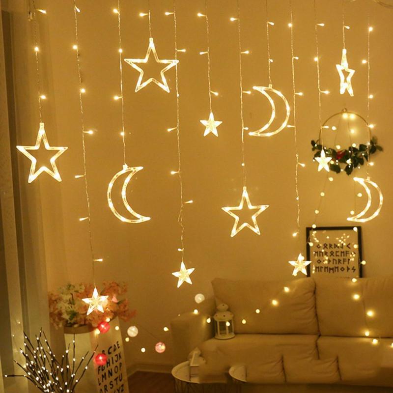 5f2f6cd66c29b53742a7a38f2d50e07d_a05d5b9c-a33e-4605-9981-7df9166a7f2a Led Stars & Moon Shape Curtain Fairy Light 15' Feet - 220 V Plug Operated - Image 1