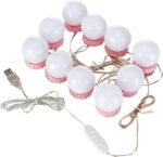 10 LED Vanity Makeup Mirror Blubs / Lights, 3 Color Lighting Modes - USB Operated - Image 2