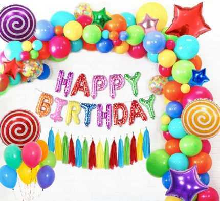 Multi Color Theme Birthday Party Decorations Full Set of Balloons & Items