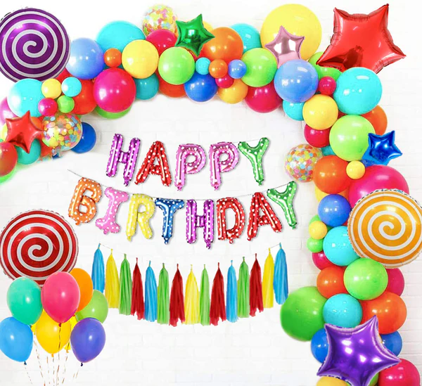 Multi Color Theme Birthday Party Decorations Full Set of Balloons & Items Multi Color Theme Birthday Party Decorations Full Set of Balloons & Items