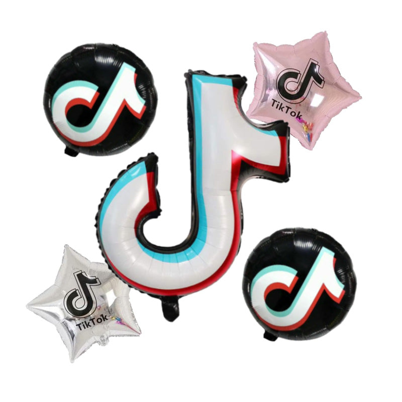 Tiktok-Theme-Balloons TikTok Theme Foil Balloons - Pack of 5 Balloons - Image 1
