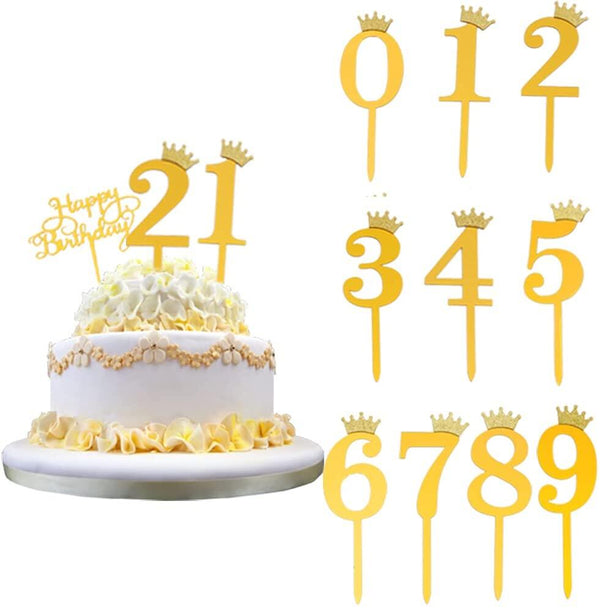 crown-number-topper Digit Acrylic Cake Topper Golden - Image 1
